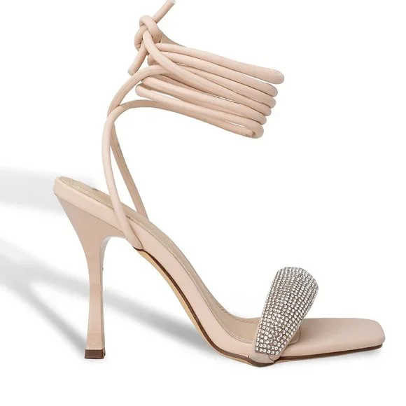 Women's High Heels Destiny Closed Toe Strappy Heels Sexy Rhinestone Ankle Strap - Picture 1 of 4